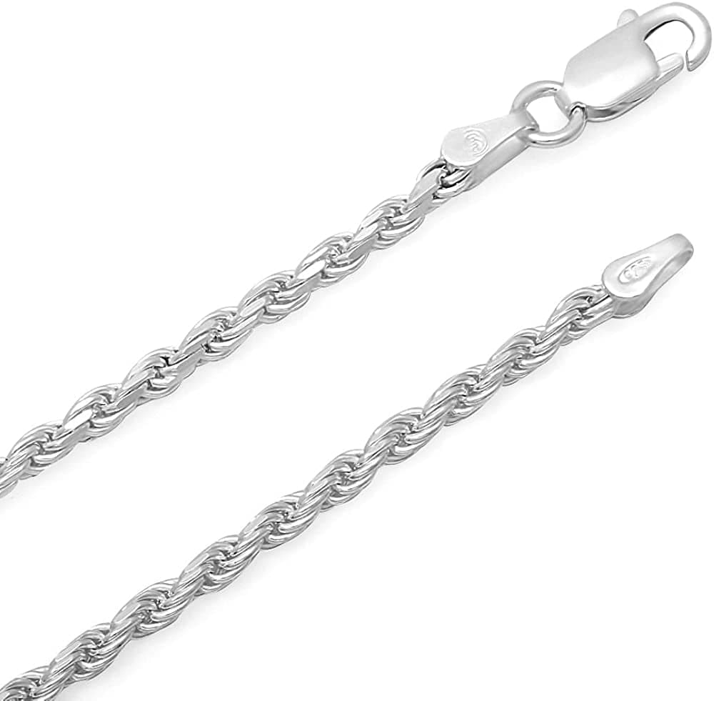 2Mm-7Mm .925 Sterling Silver Diamond-Cut Twisted Rope Apparel & Accessories > Jewelry > Anklets The Bling Factory 2.2mm Necklace 20.0 Inches