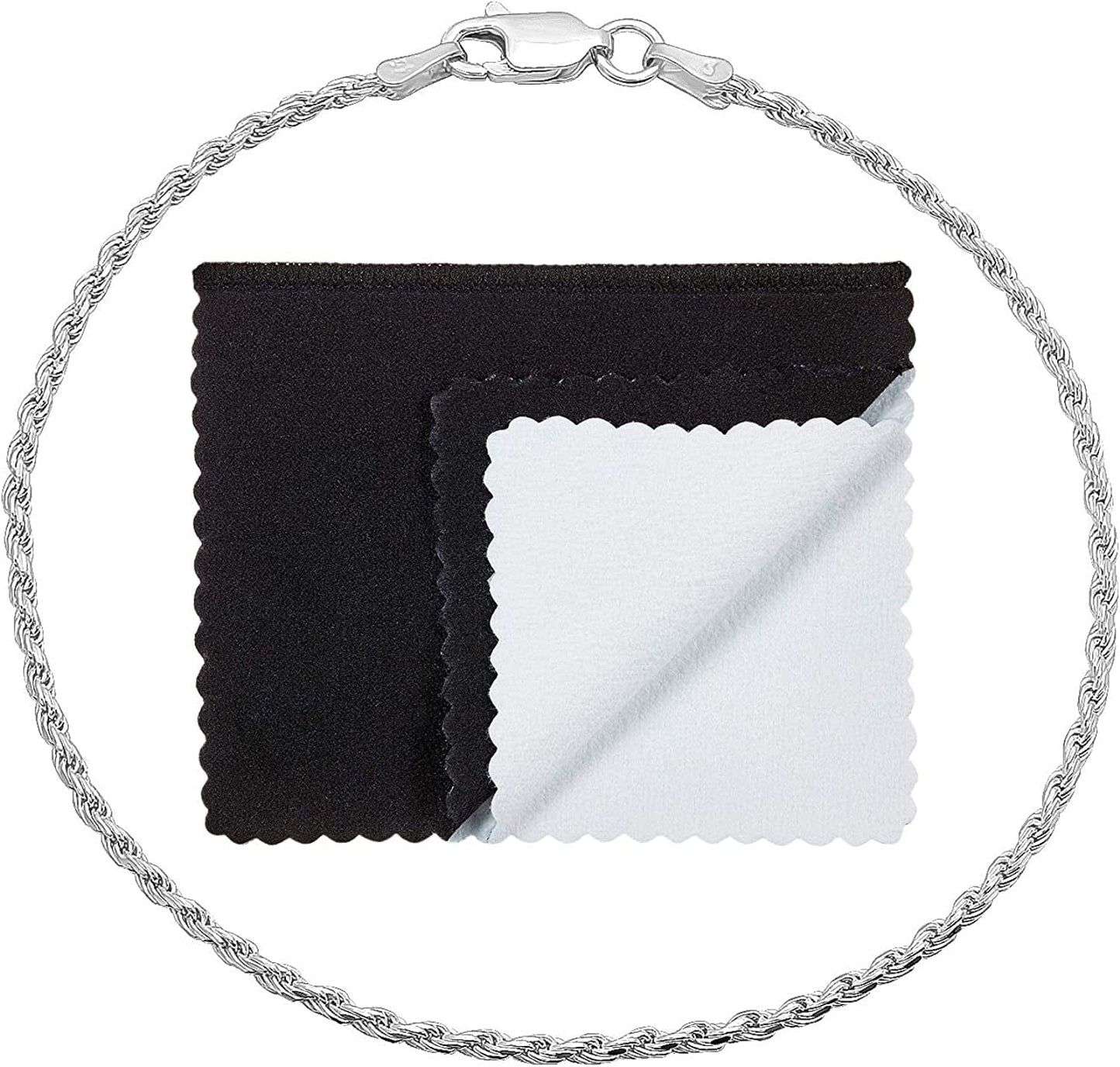 2Mm-7Mm .925 Sterling Silver Diamond-Cut Twisted Rope Apparel & Accessories > Jewelry > Anklets The Bling Factory 2mm Anklet 10.0 Inches