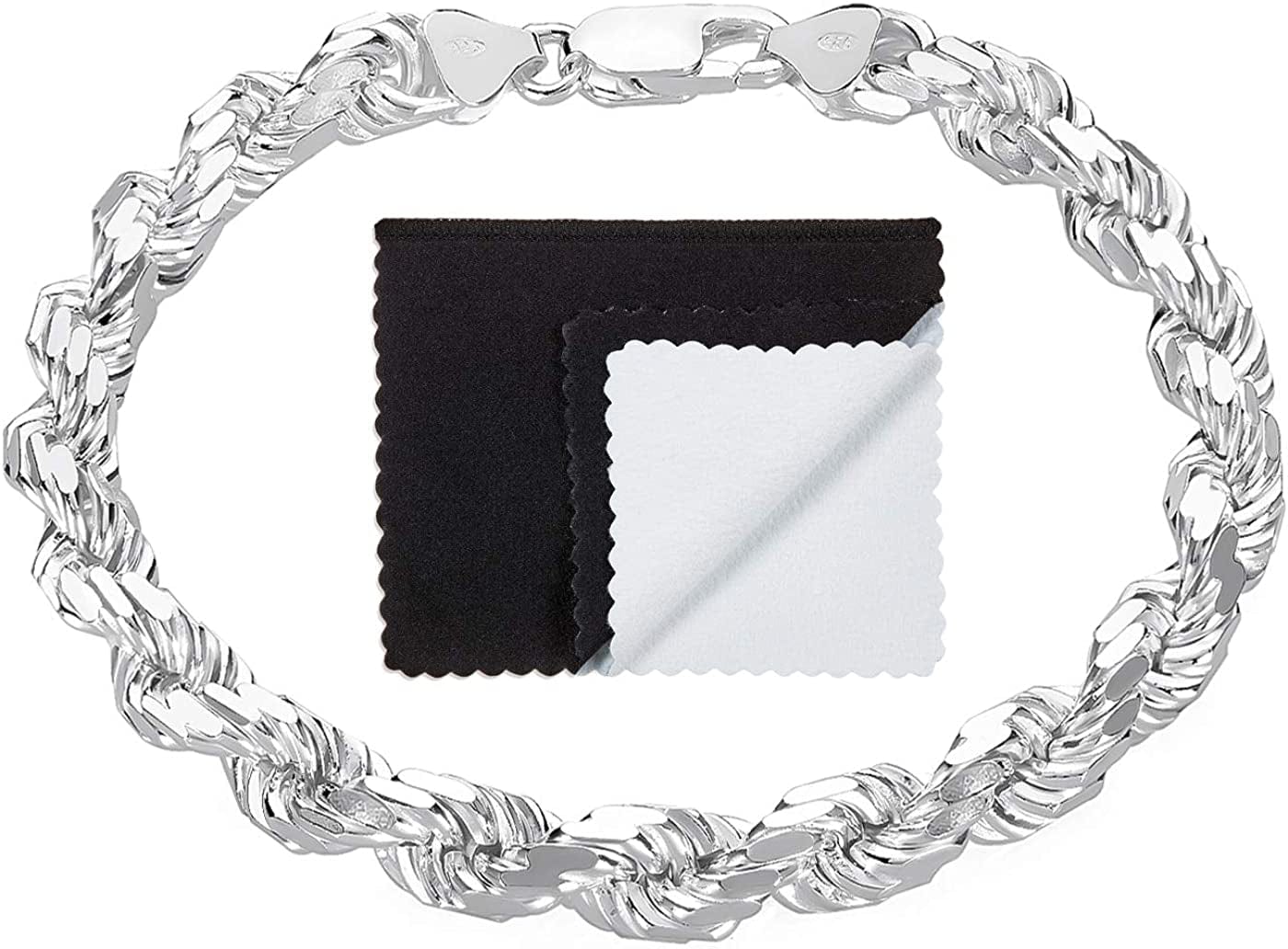 2Mm-7Mm .925 Sterling Silver Diamond-Cut Twisted Rope Apparel & Accessories > Jewelry > Anklets The Bling Factory 7.5mm Bracelet 8.0 Inches