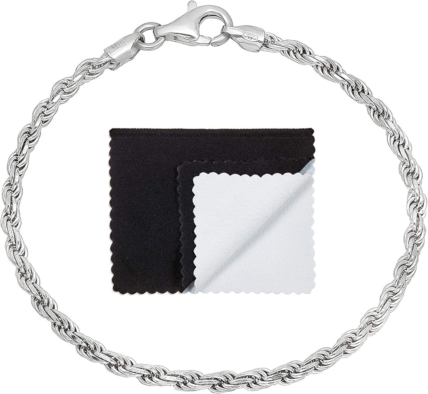 2Mm-7Mm .925 Sterling Silver Diamond-Cut Twisted Rope Apparel & Accessories > Jewelry > Anklets The Bling Factory 3.2mm Bracelet 9.0 Inches