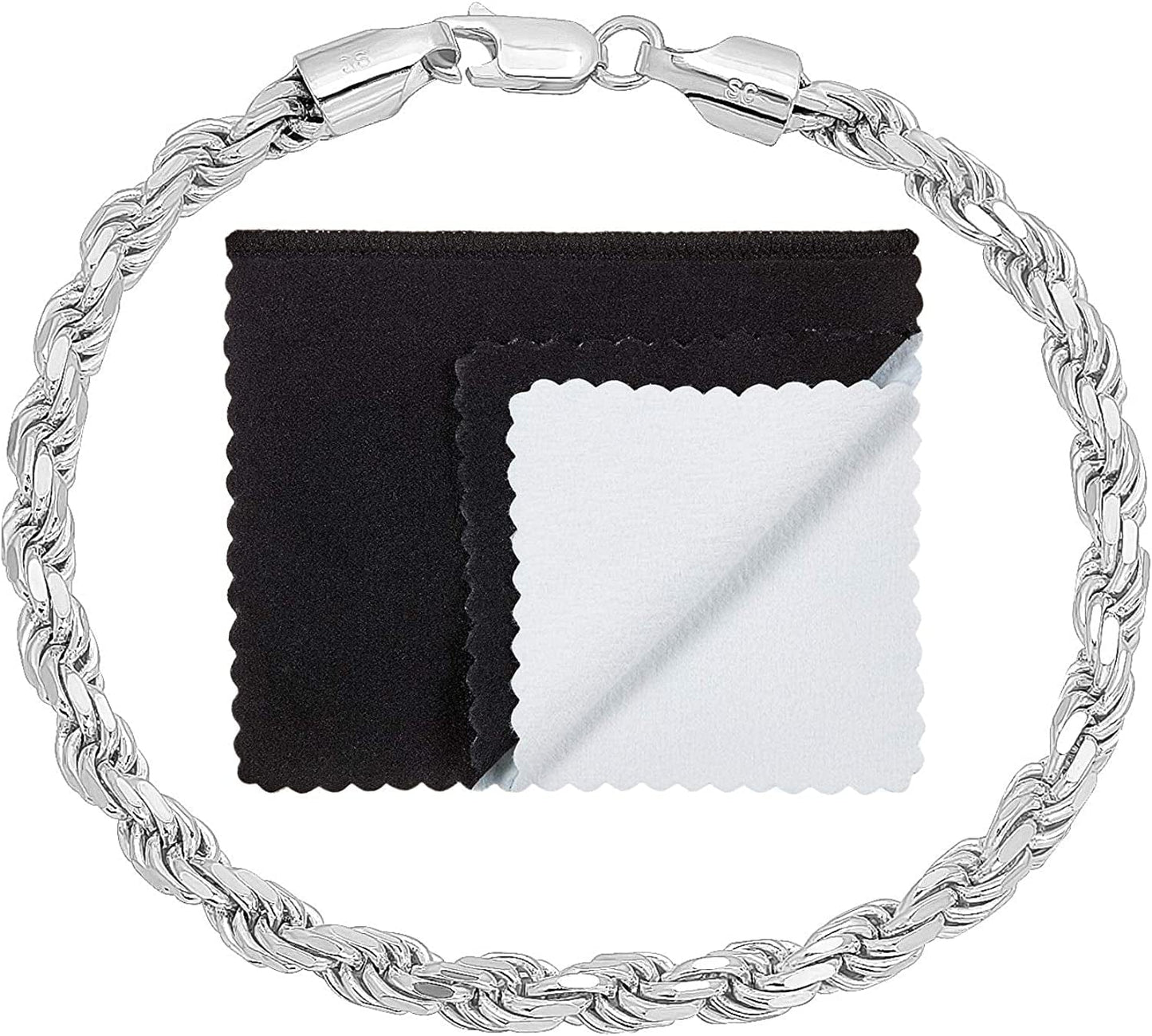 2Mm-7Mm .925 Sterling Silver Diamond-Cut Twisted Rope Apparel & Accessories > Jewelry > Anklets The Bling Factory 4.8mm Bracelet 9.0 Inches