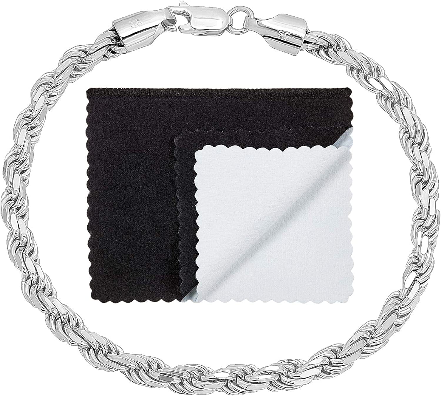 2Mm-7Mm .925 Sterling Silver Diamond-Cut Twisted Rope Apparel & Accessories > Jewelry > Anklets The Bling Factory 4.8mm Bracelet 9.0 Inches