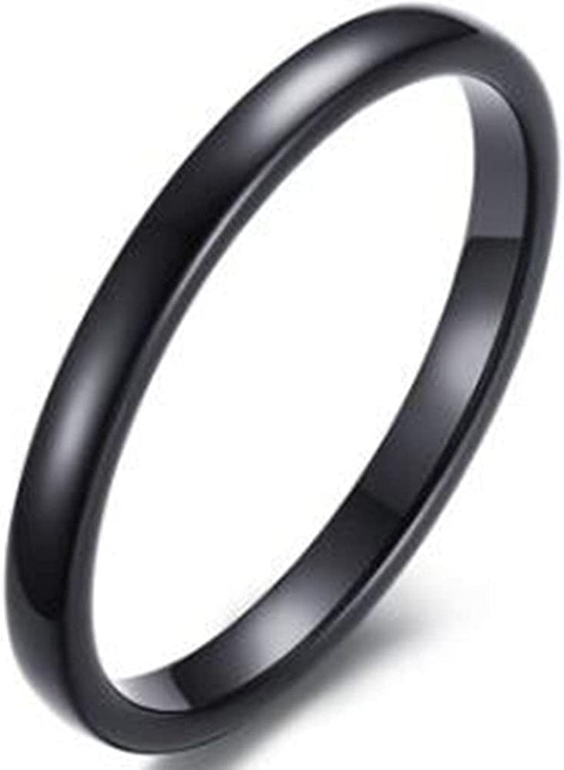 2MM Tungsten Carbide Stackable Ring Plain Wedding Band Black / 9.5