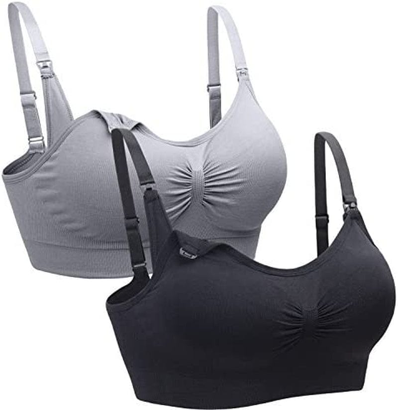 2PACK Nursing Bra Wireless Bra Women'S Sleeping Maternity Bra Breastfeeding Bra Black+gray / XX-Large