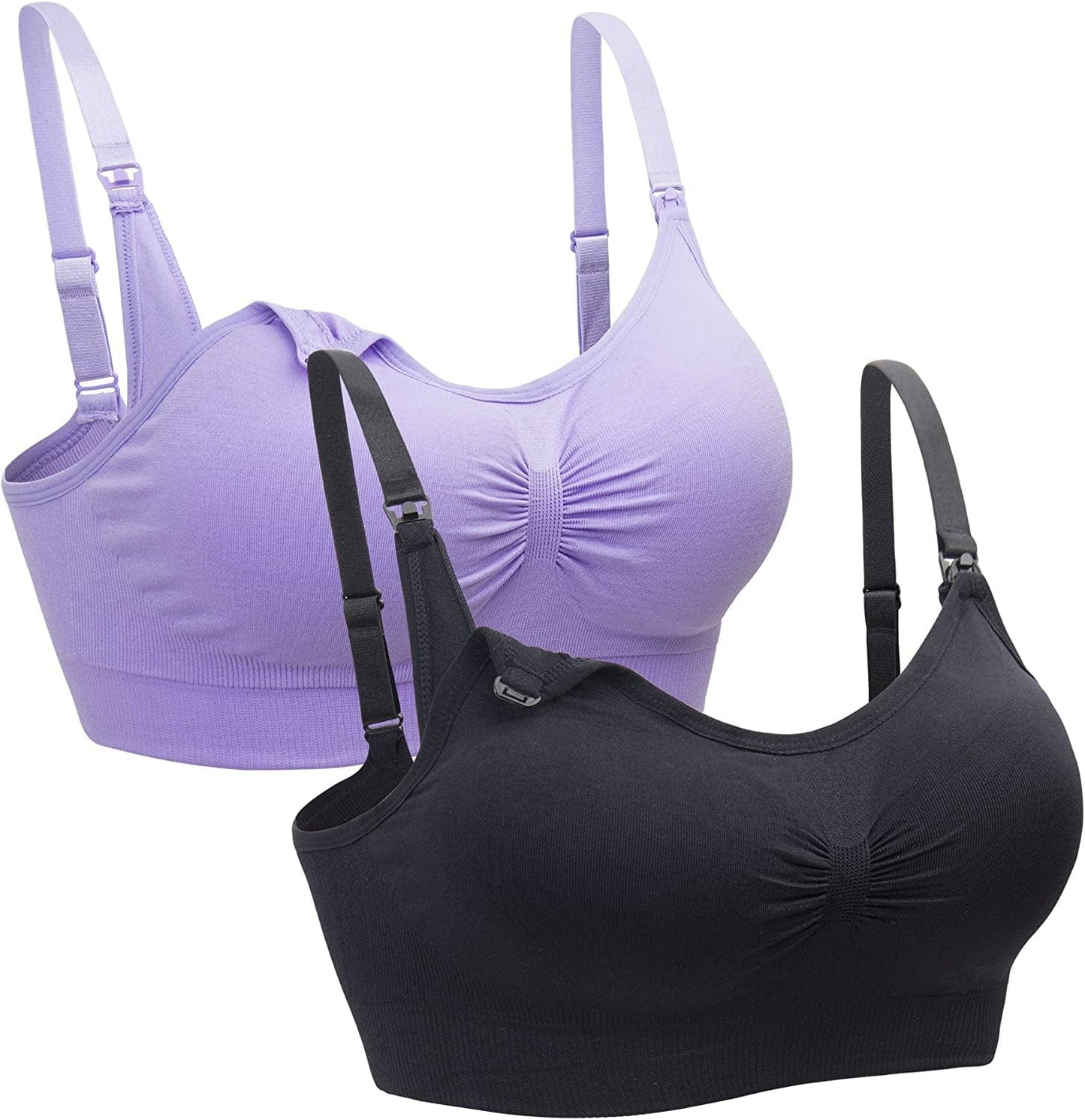 2PACK Nursing Bra Wireless Bra Women'S Sleeping Maternity Bra Breastfeeding Bra Black+purple / Large