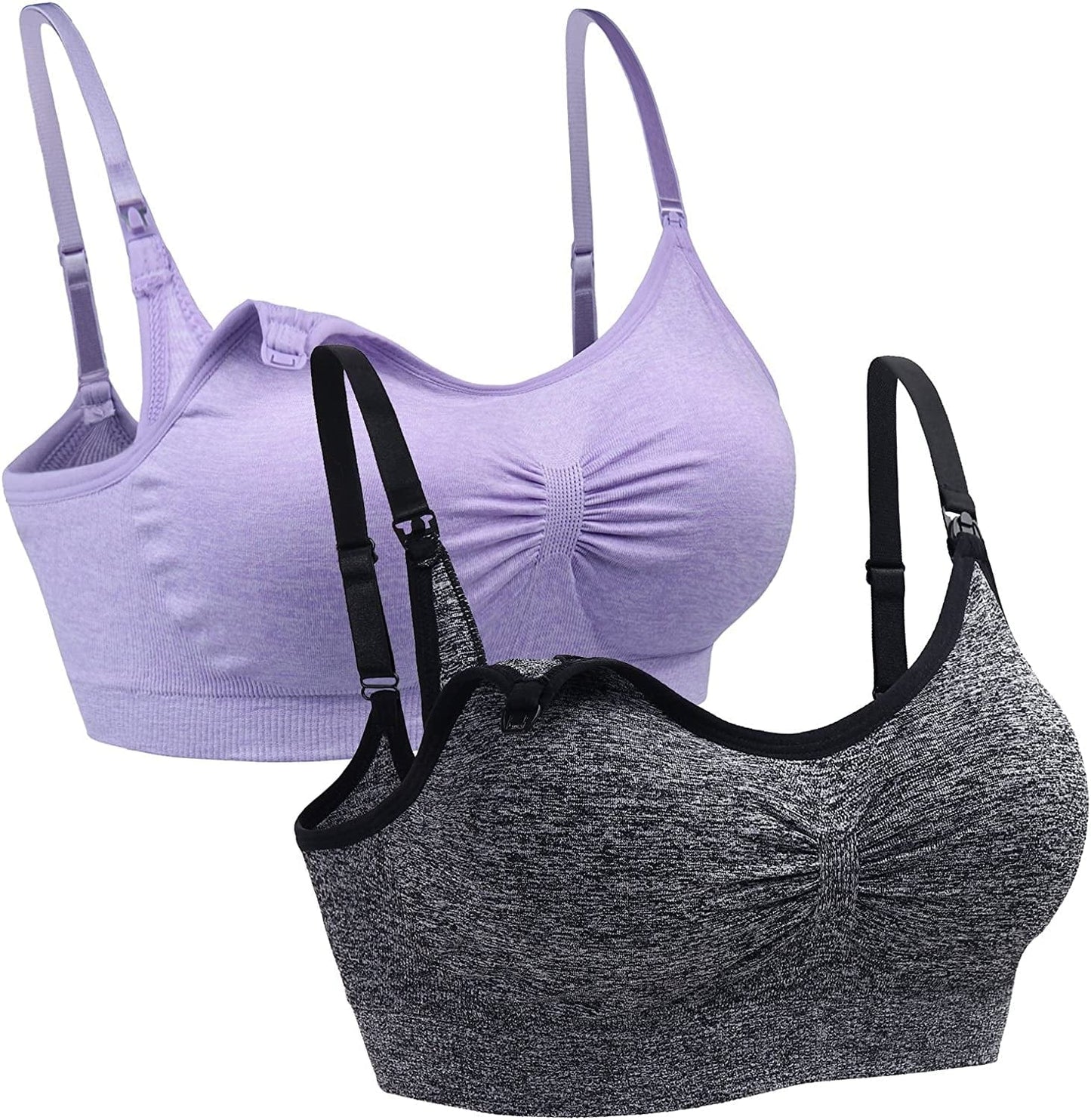 2PACK Nursing Bra Wireless Bra Women'S Sleeping Maternity Bra Breastfeeding Bra Grayhemp+lightpurplehemp / Large