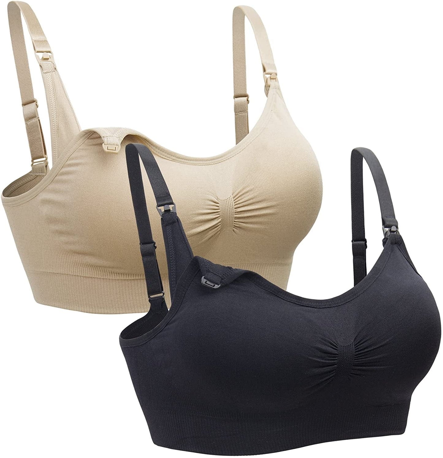 2PACK Nursing Bra Wireless Bra Women'S Sleeping Maternity Bra Breastfeeding Bra Black+beige / Small