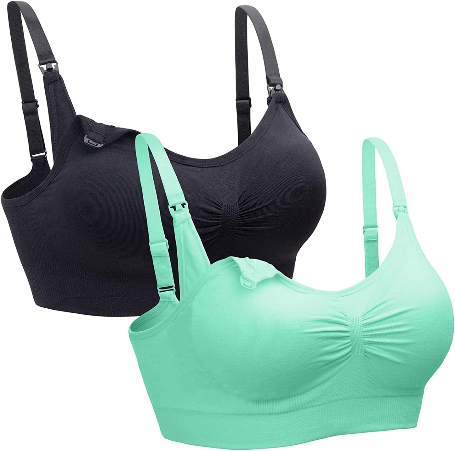 2PACK Nursing Bra Wireless Bra Women'S Sleeping Maternity Bra Breastfeeding Bra Black/Mintgreen / Small