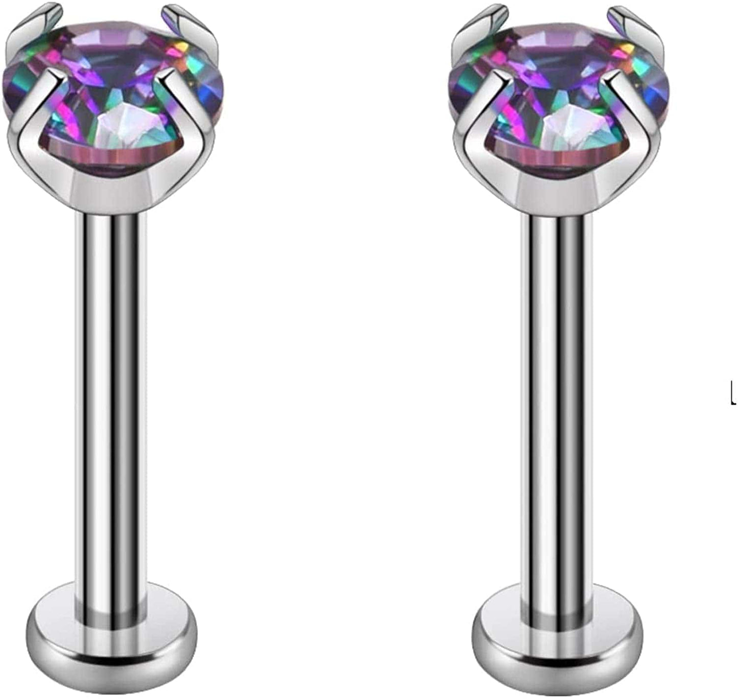 2Pcs 16G 8Mm G23 Titanium Clear CZ Press Fit Threadless Push-In Labret Lip Monroe Tragus Earring Piercing Jewerly Stud Push Back Labret Lip Studs Helix Earring for Men Women Girls Apparel & Accessories > Jewelry > Body Jewelry VGudor Vitrail Medium