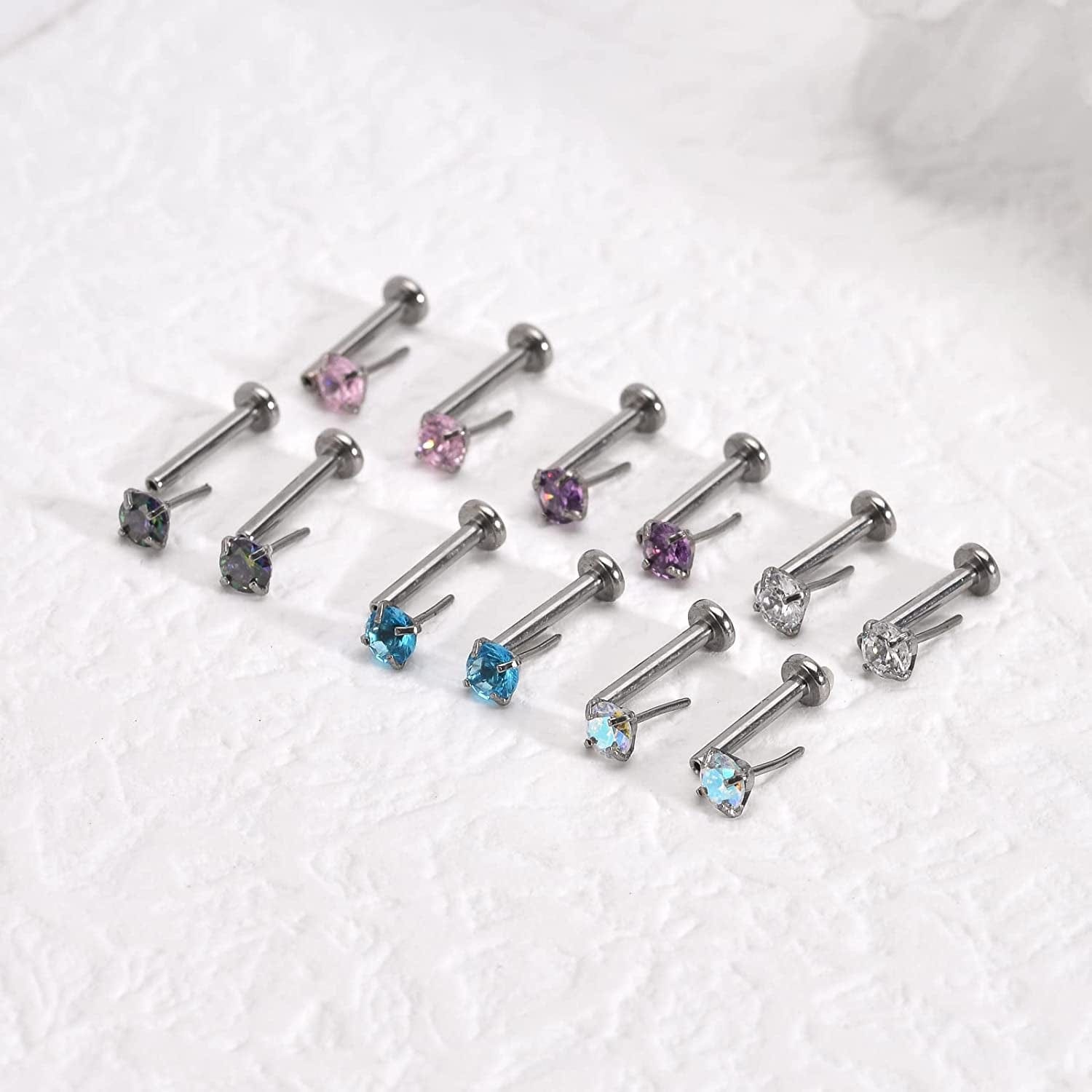 2Pcs 16G 8Mm G23 Titanium Clear CZ Press Fit Threadless Push-In Labret Lip Monroe Tragus Earring Piercing Jewerly Stud Push Back Labret Lip Studs Helix Earring for Men Women Girls Apparel & Accessories > Jewelry > Body Jewelry VGudor