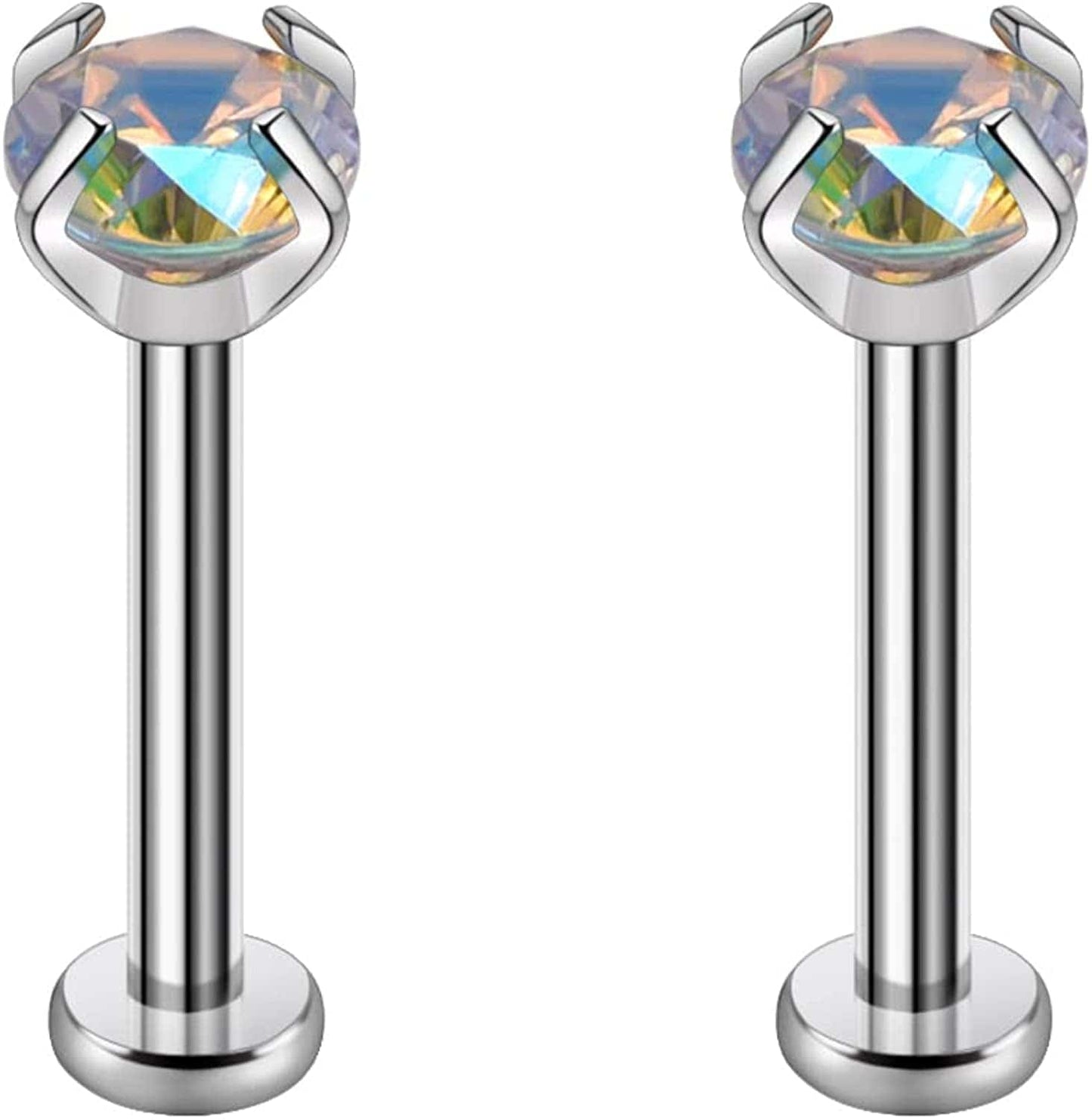 2Pcs 16G 8Mm G23 Titanium Clear CZ Press Fit Threadless Push-In Labret Lip Monroe Tragus Earring Piercing Jewerly Stud Push Back Labret Lip Studs Helix Earring for Men Women Girls Apparel & Accessories > Jewelry > Body Jewelry VGudor Aurore Boreale