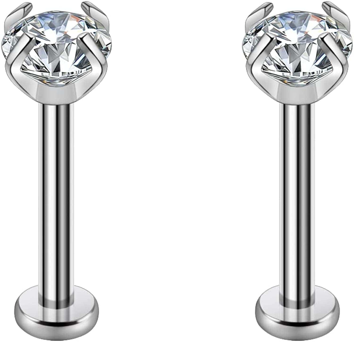 2Pcs 16G 8Mm G23 Titanium Clear CZ Press Fit Threadless Push-In Labret Lip Monroe Tragus Earring Piercing Jewerly Stud Push Back Labret Lip Studs Helix Earring for Men Women Girls Apparel & Accessories > Jewelry > Body Jewelry VGudor Clear