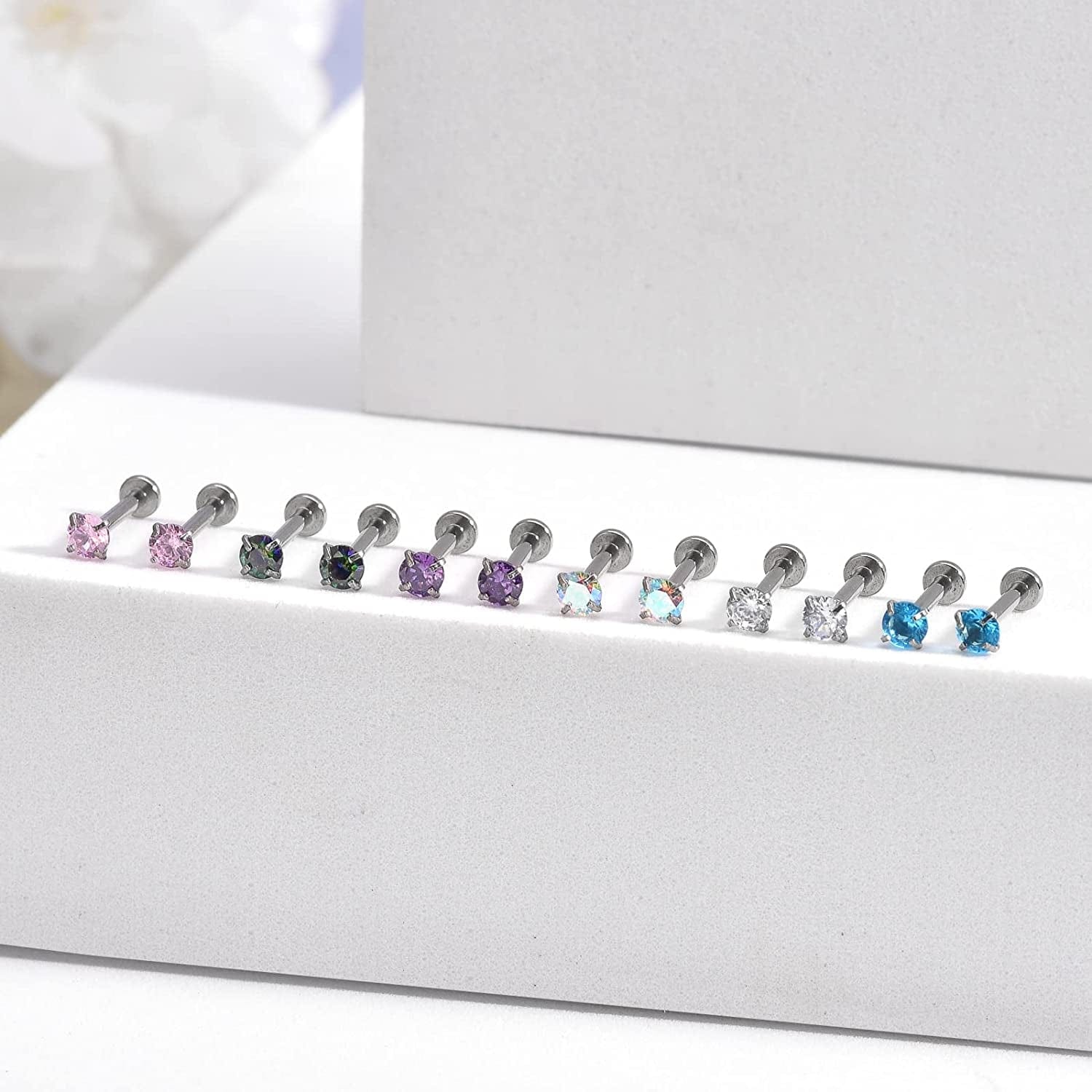 2Pcs 16G 8Mm G23 Titanium Clear CZ Press Fit Threadless Push-In Labret Lip Monroe Tragus Earring Piercing Jewerly Stud Push Back Labret Lip Studs Helix Earring for Men Women Girls Apparel & Accessories > Jewelry > Body Jewelry VGudor
