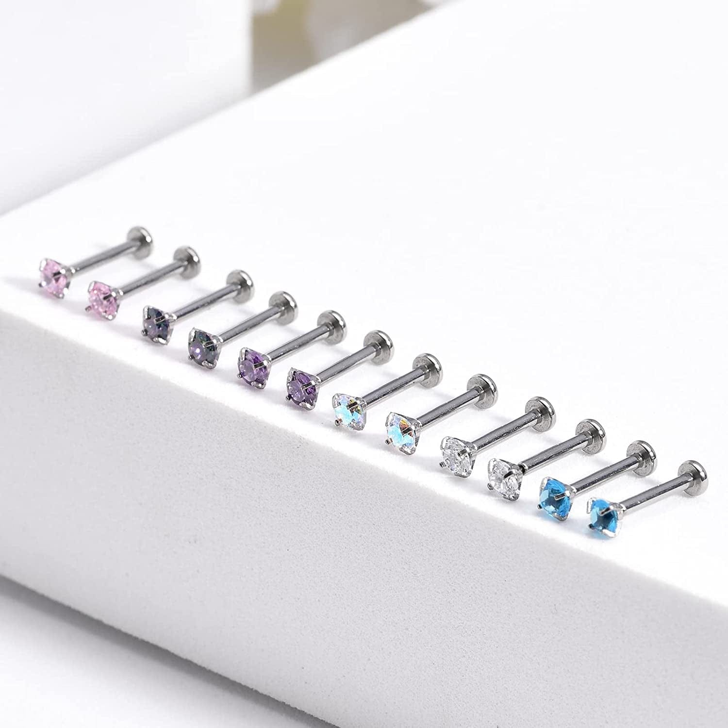 2Pcs 16G 8Mm G23 Titanium Clear CZ Press Fit Threadless Push-In Labret Lip Monroe Tragus Earring Piercing Jewerly Stud Push Back Labret Lip Studs Helix Earring for Men Women Girls Apparel & Accessories > Jewelry > Body Jewelry VGudor