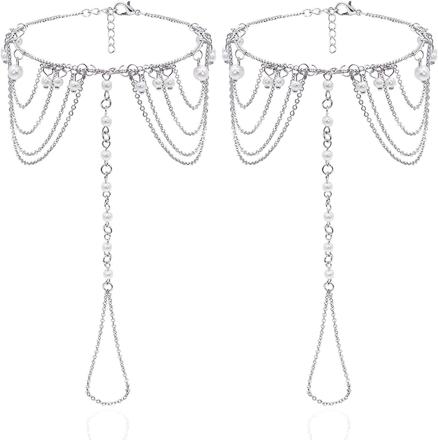 2Pcs Pearl Ankle Chain Bracelet Beach Wedding Foot Jewelry Barefoot Sandals Anklet Chain Apparel & Accessories > Jewelry > Anklets Bienvenu White_Style 5