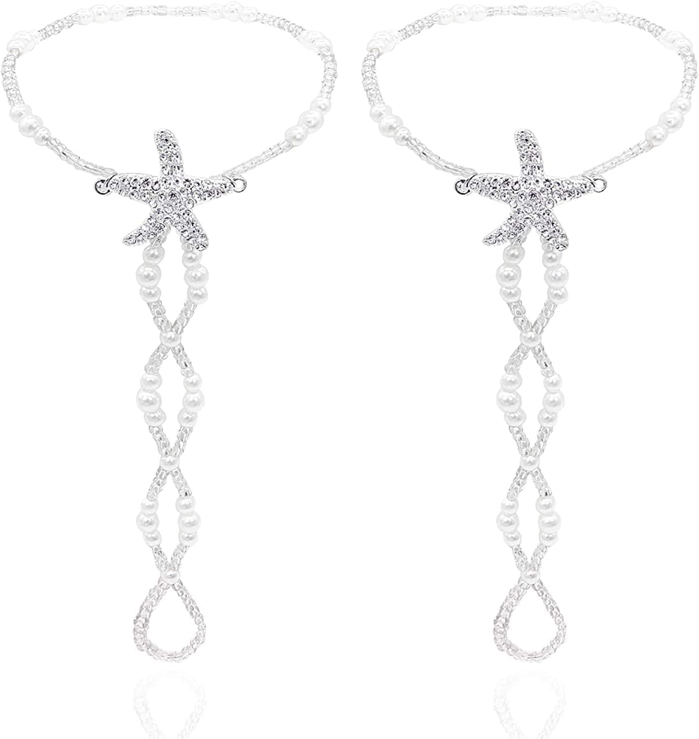 2Pcs Pearl Ankle Chain Bracelet Beach Wedding Foot Jewelry Barefoot Sandals Anklet Chain Apparel & Accessories > Jewelry > Anklets Bienvenu White_Style 1