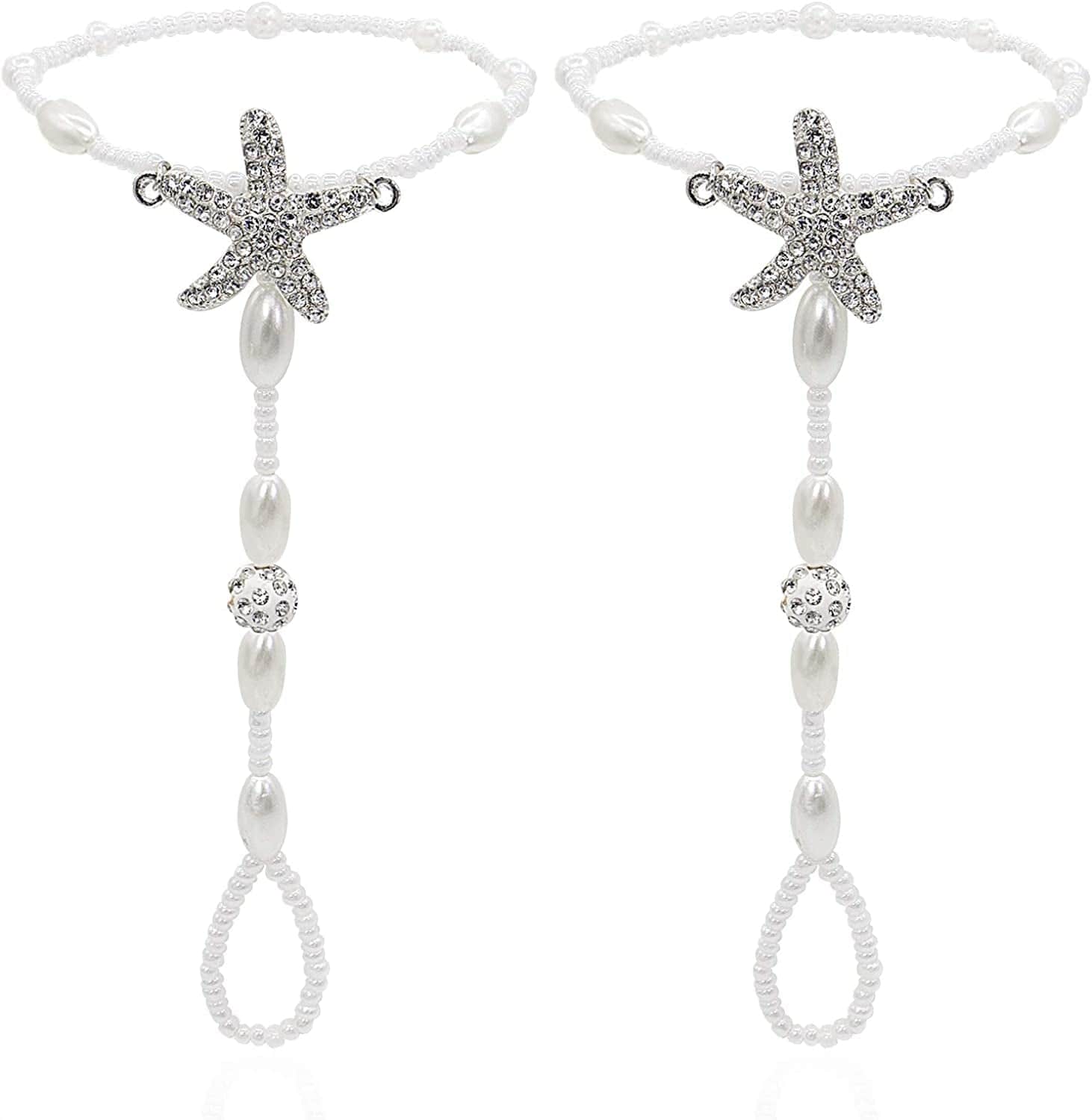 2Pcs Pearl Ankle Chain Bracelet Beach Wedding Foot Jewelry Barefoot Sandals Anklet Chain Apparel & Accessories > Jewelry > Anklets Bienvenu White_style 7