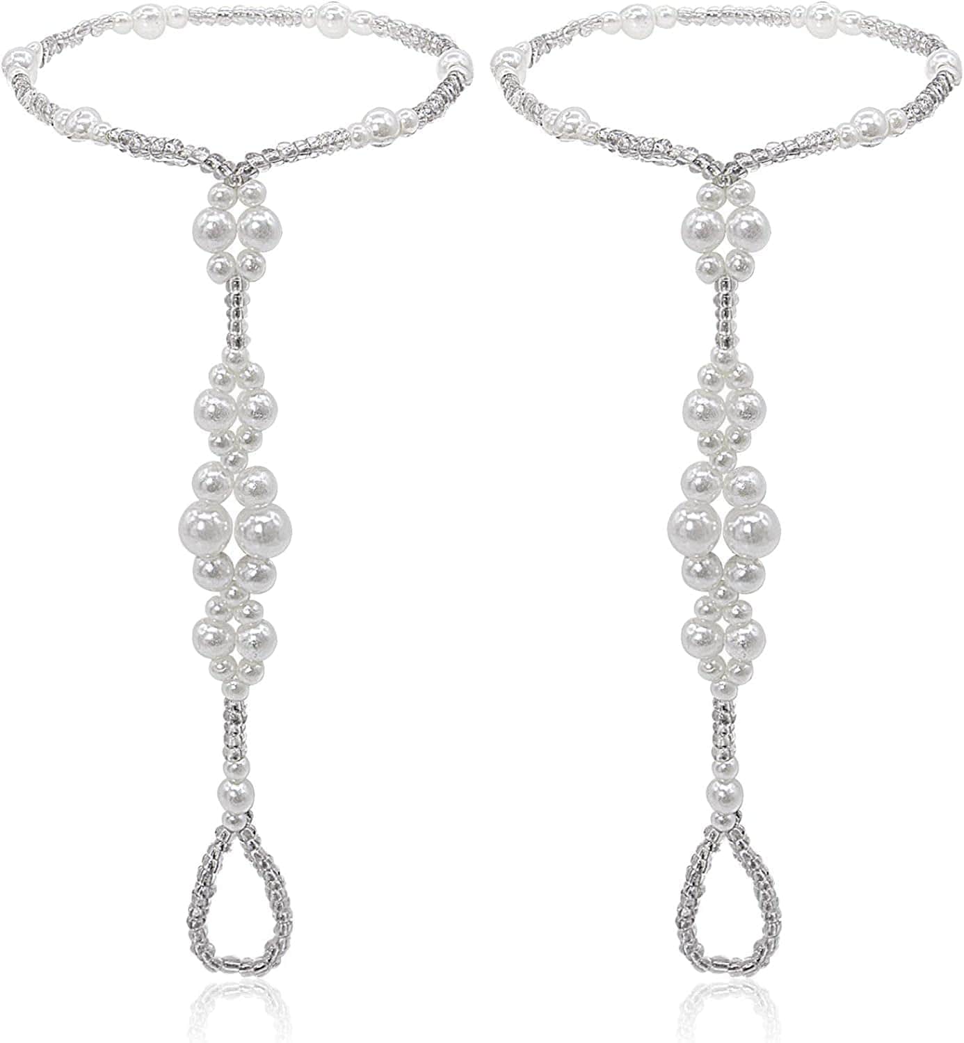 2Pcs Pearl Ankle Chain Bracelet Beach Wedding Foot Jewelry Barefoot Sandals Anklet Chain Apparel & Accessories > Jewelry > Anklets Bienvenu White_Style 4
