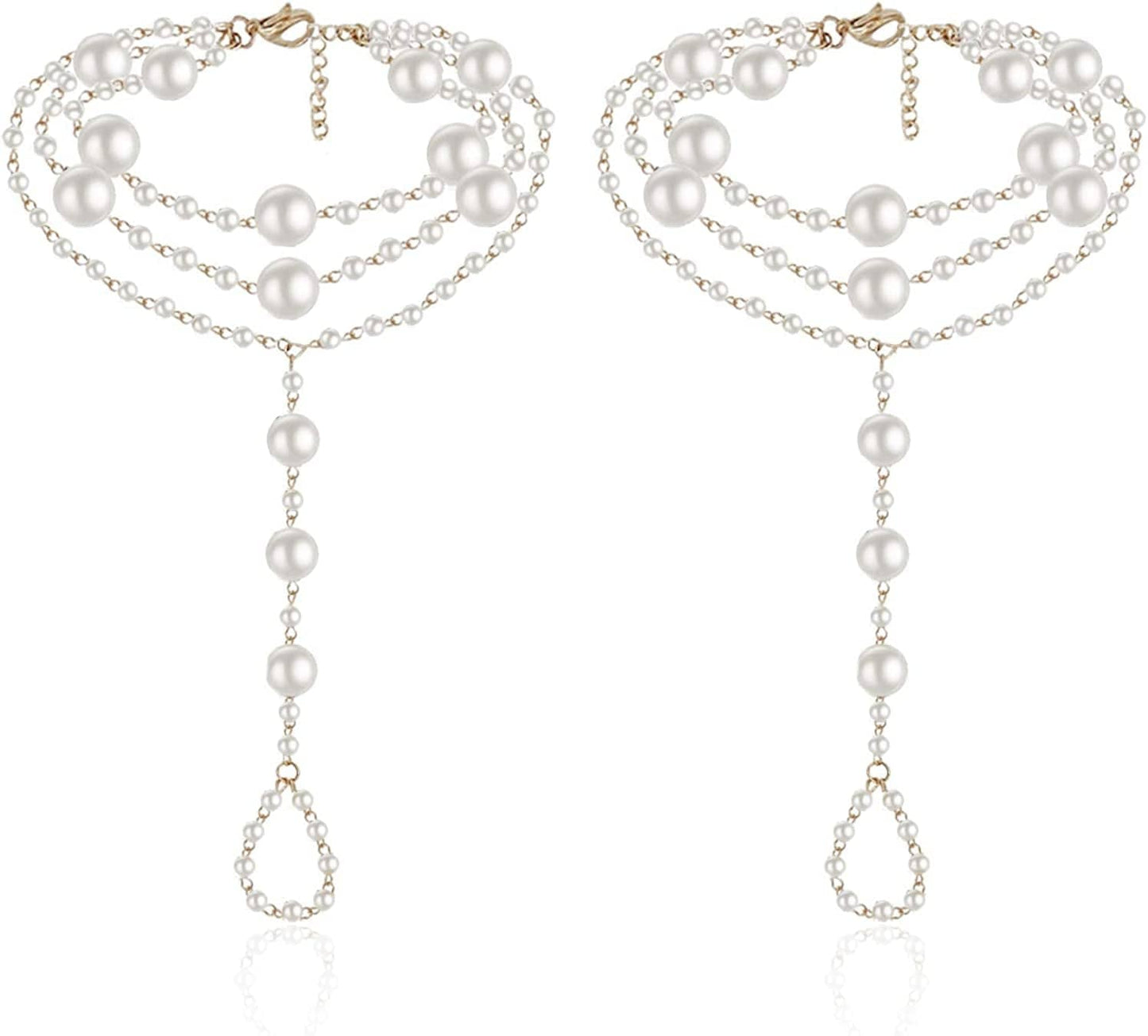 2Pcs Pearl Ankle Chain Bracelet Beach Wedding Foot Jewelry Barefoot Sandals Anklet Chain Apparel & Accessories > Jewelry > Anklets Bienvenu Gold