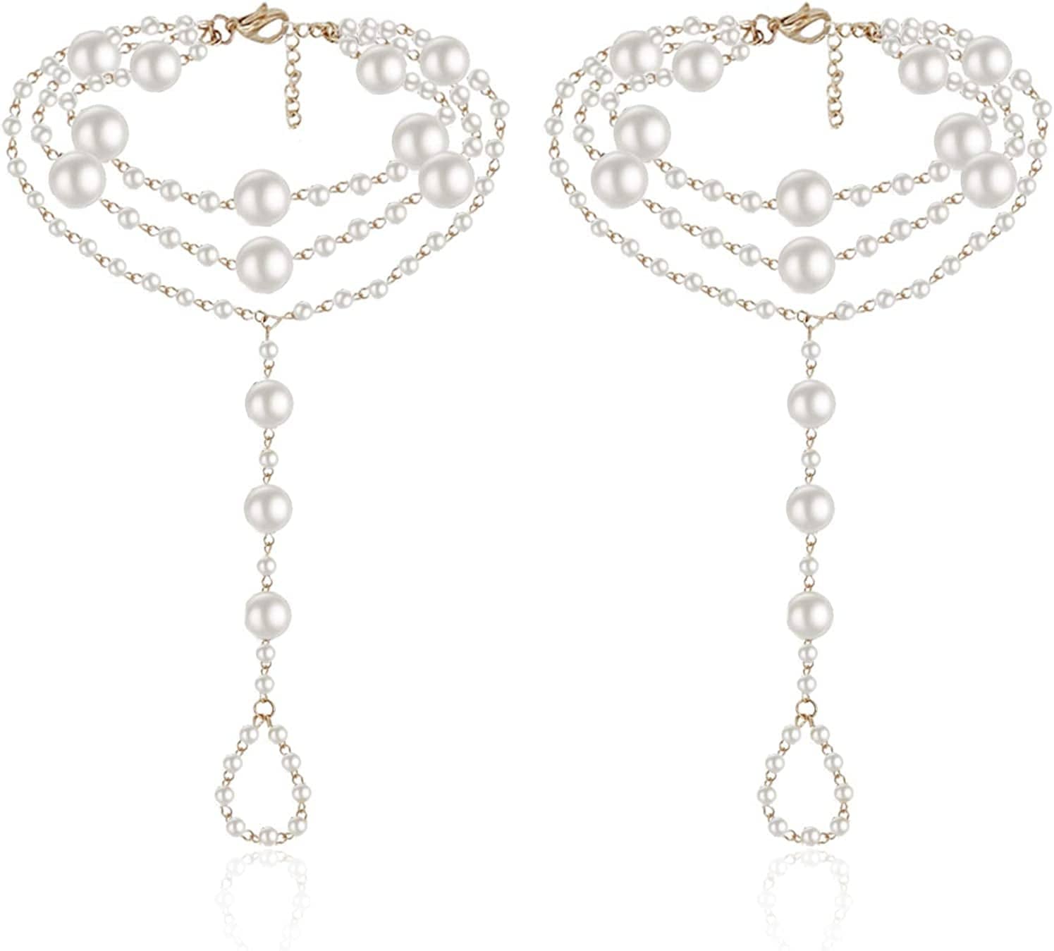 2Pcs Pearl Ankle Chain Bracelet Beach Wedding Foot Jewelry Barefoot Sandals Anklet Chain Apparel & Accessories > Jewelry > Anklets Bienvenu Gold