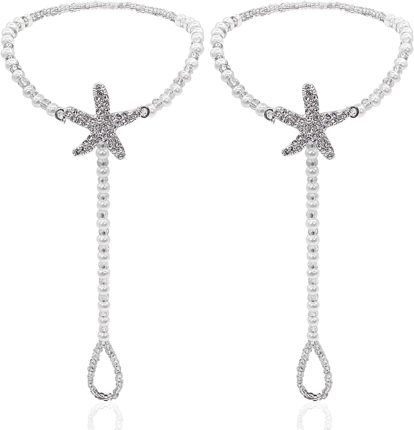 2Pcs Pearl Ankle Chain Bracelet Beach Wedding Foot Jewelry Barefoot Sandals Anklet Chain Apparel & Accessories > Jewelry > Anklets Bienvenu White_Style 6
