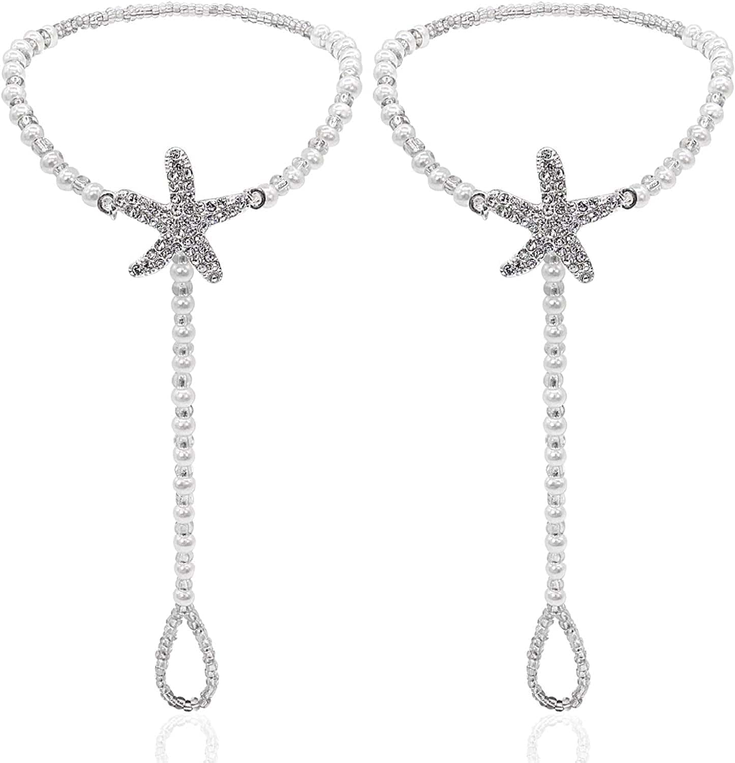 2Pcs Pearl Ankle Chain Bracelet Beach Wedding Foot Jewelry Barefoot Sandals Anklet Chain Apparel & Accessories > Jewelry > Anklets Bienvenu White_Style 6