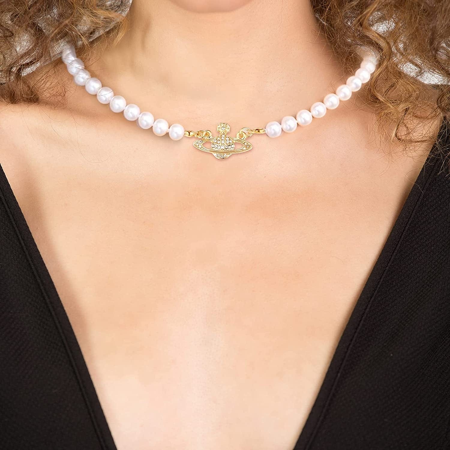 2PCS Pearl Necklace Set, Artificial Pearl Necklace, Pearl Choker Necklace Charm Lady Girlfriend Wedding Birthday Anniversary