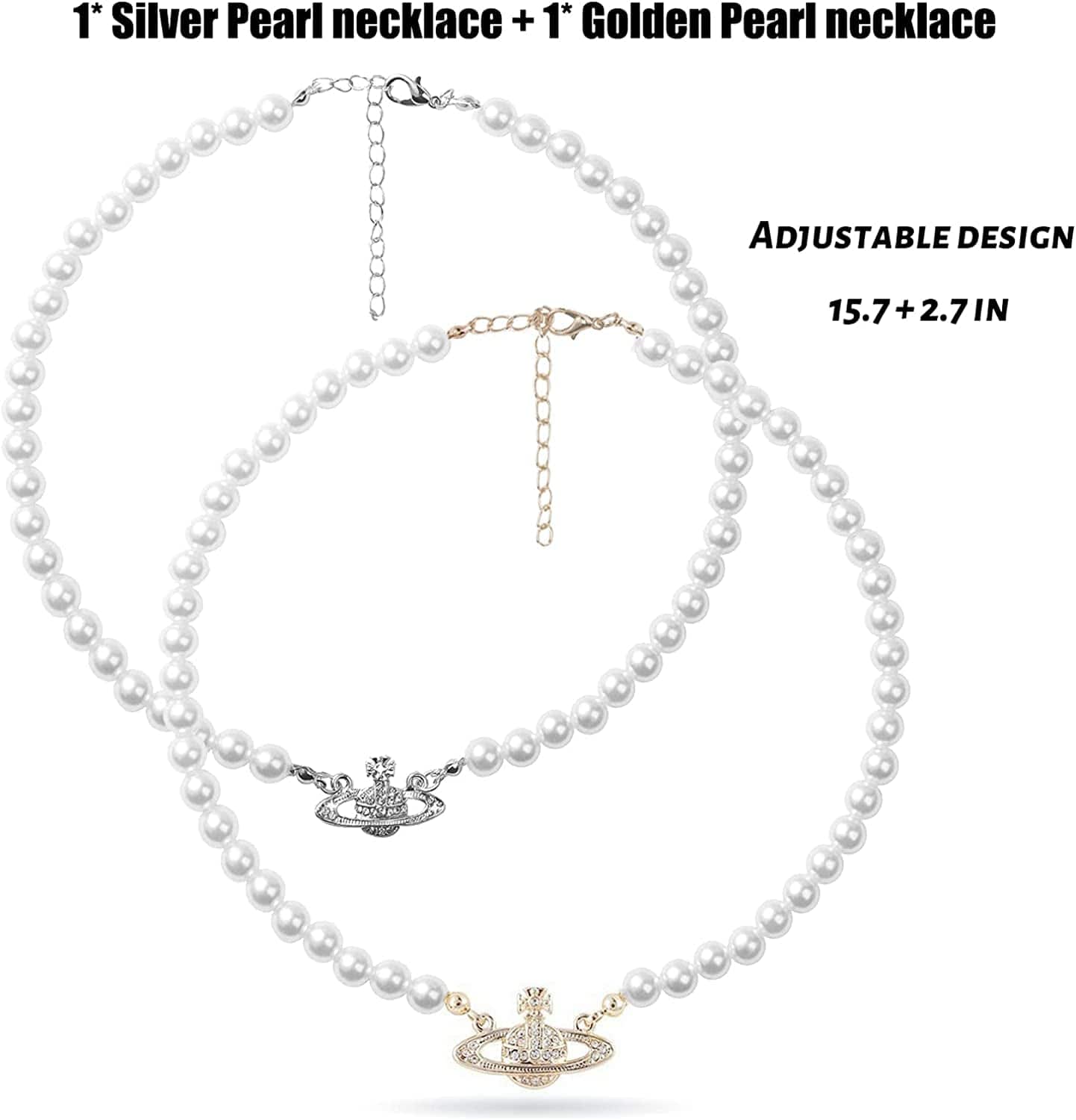 2PCS Pearl Necklace Set, Artificial Pearl Necklace, Pearl Choker Necklace Charm Lady Girlfriend Wedding Birthday Anniversary