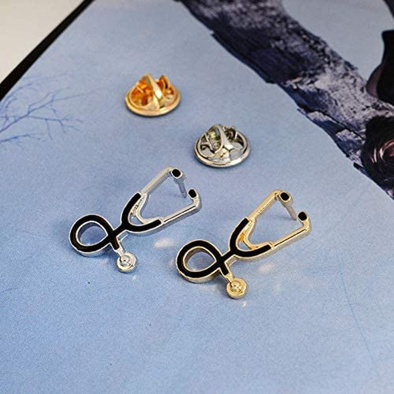 2Pcs/Set Cute Stethoscope ECG Brooch Medical Doctor Nurse Enamel Lapel Collar Pins Brooch for Women Men Children