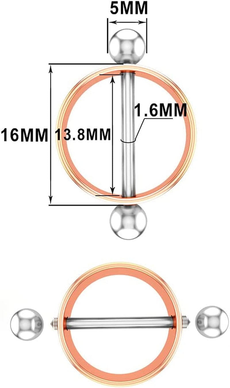 2Pcs/Set Stainless Steel Nipple Ring round Body Piercing Nipple Shield Barbell Ring Straight Studs Body Jewelry Bar for Women Girls(Silver) Apparel & Accessories > Jewelry > Body Jewelry Generic
