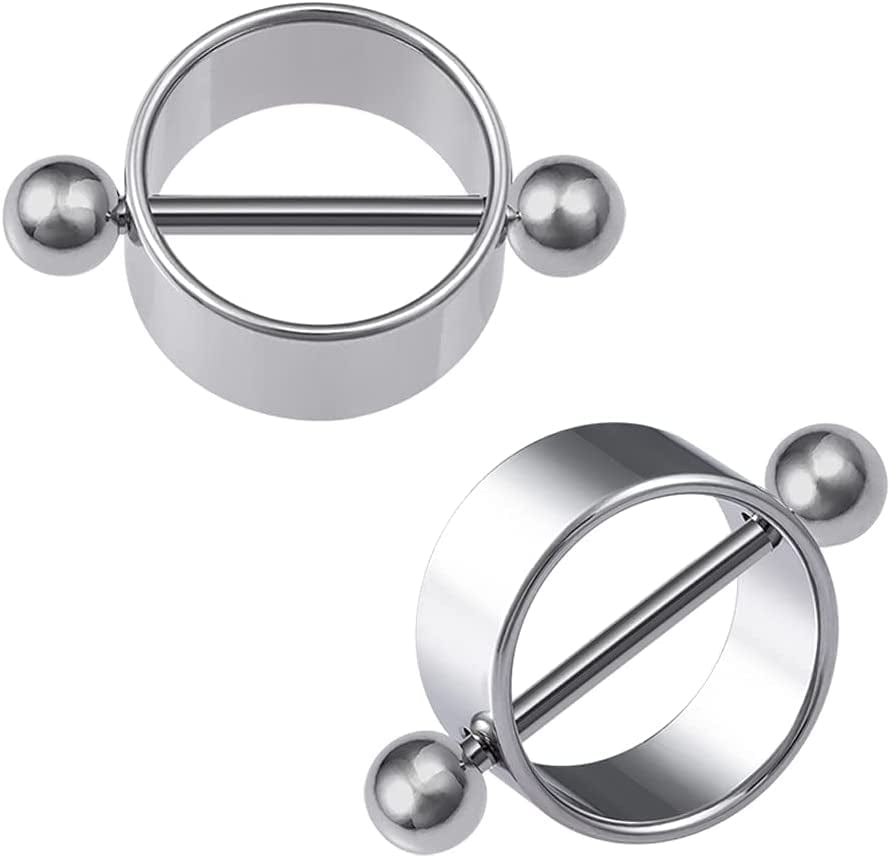 2Pcs/Set Stainless Steel Nipple Ring round Body Piercing Nipple Shield Barbell Ring Straight Studs Body Jewelry Bar for Women Girls(Silver) Apparel & Accessories > Jewelry > Body Jewelry Generic