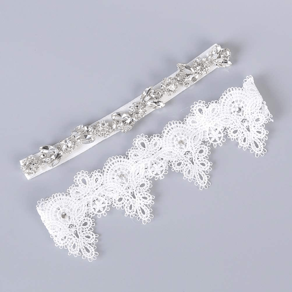 2PCS Wedding Bride Garter for Bridal Rhinestone Crystal Garter Belt Set Foot Decor (White) Apparel & Accessories > Clothing > Underwear & Socks > Lingerie STOBOK