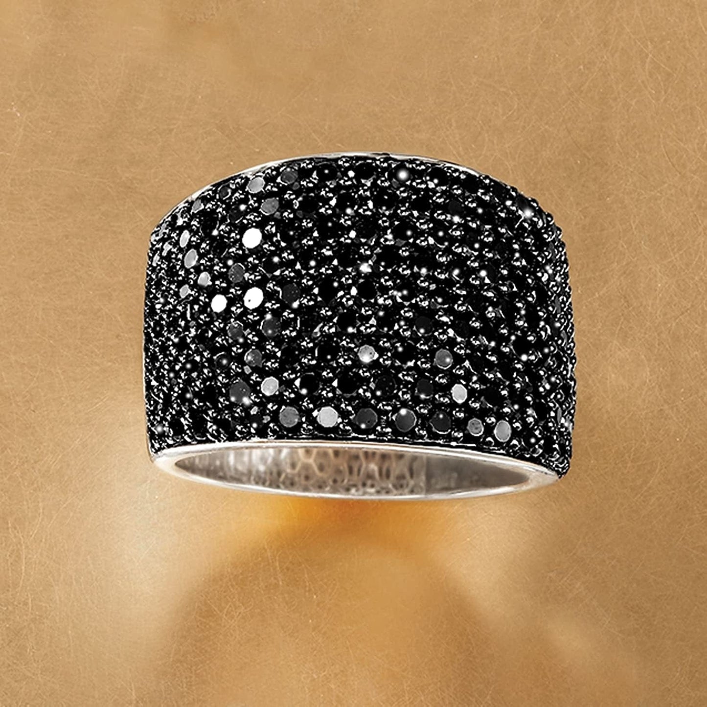 3.70 Ct. T.W. Pave Black Spinel Wide Ring in Sterling Silver