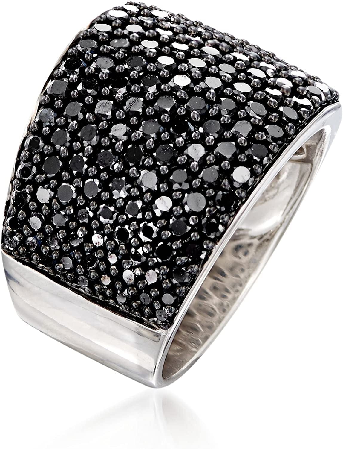 3.70 Ct. T.W. Pave Black Spinel Wide Ring in Sterling Silver