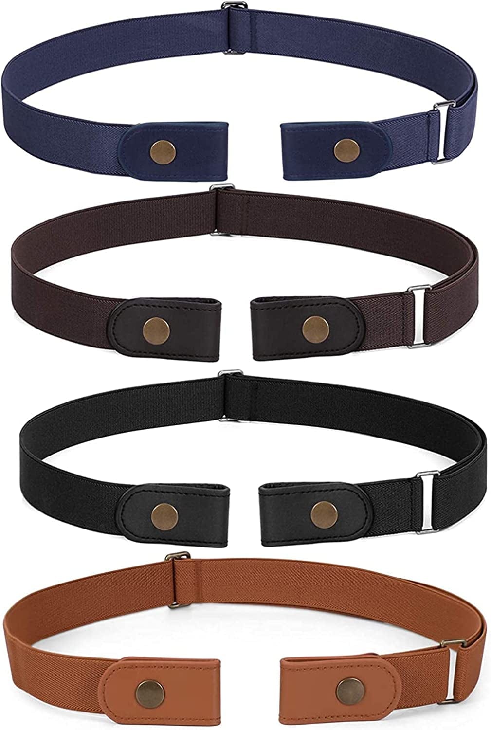 3 Pack 4 Pack No Buckle Invisible Stretch Belt Buckle-Free Elastic Belt for Women and Men Apparel & Accessories > Clothing Accessories > Belts WERFORU 05-black+coffee+blue+brown Suit for waist size 22"-34"