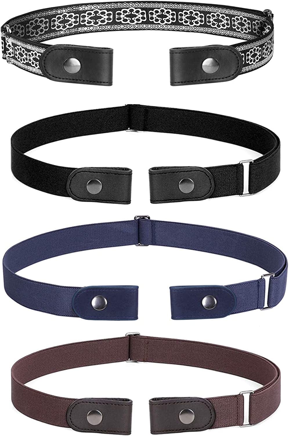 3 Pack 4 Pack No Buckle Invisible Stretch Belt Buckle-Free Elastic Belt for Women and Men Apparel & Accessories > Clothing Accessories > Belts WERFORU Black+coffee+blue+black Suit for waist size 35"-53"