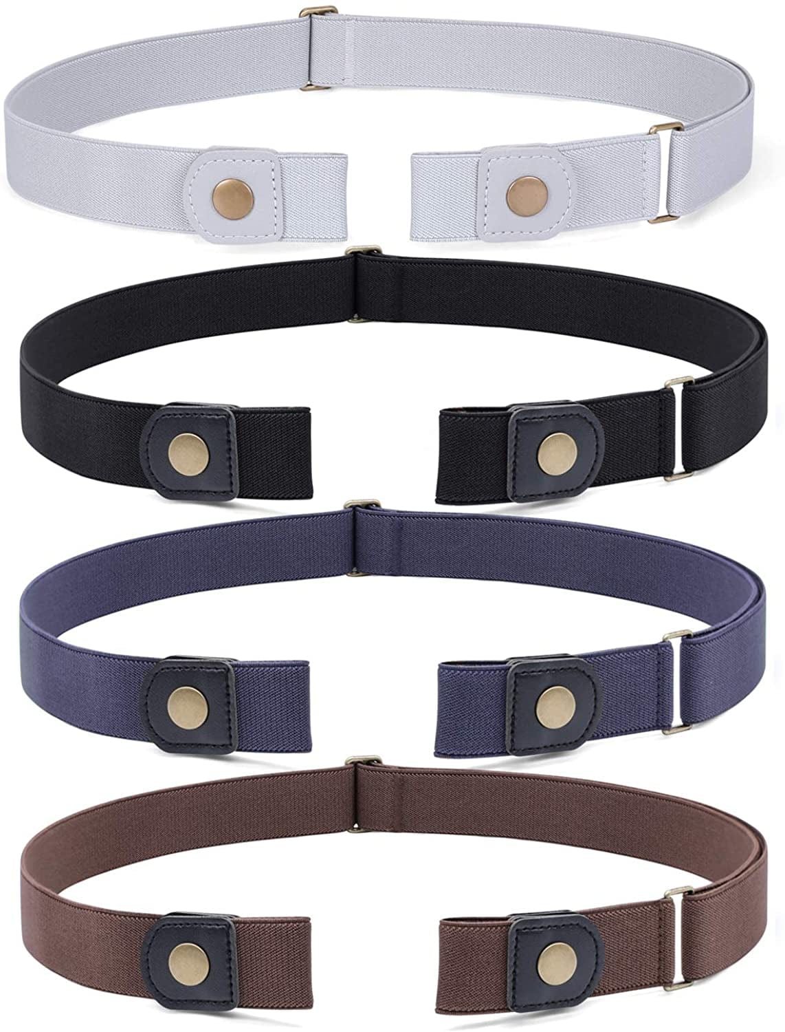 3 Pack 4 Pack No Buckle Invisible Stretch Belt Buckle-Free Elastic Belt for Women and Men Apparel & Accessories > Clothing Accessories > Belts WERFORU 01-black+coffee+blue+grey Suit for waist size 22"-34"