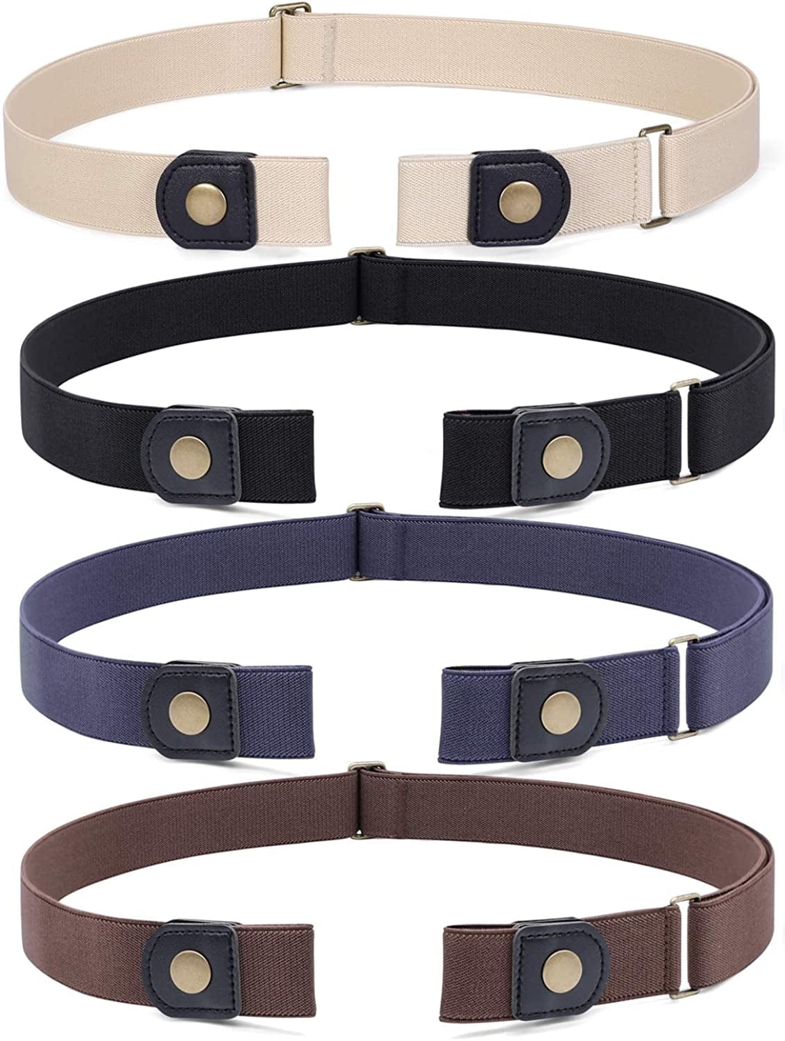 3 Pack 4 Pack No Buckle Invisible Stretch Belt Buckle-Free Elastic Belt for Women and Men Apparel & Accessories > Clothing Accessories > Belts WERFORU 02-black+coffee+blue+beige Suit for waist size 22"-34"
