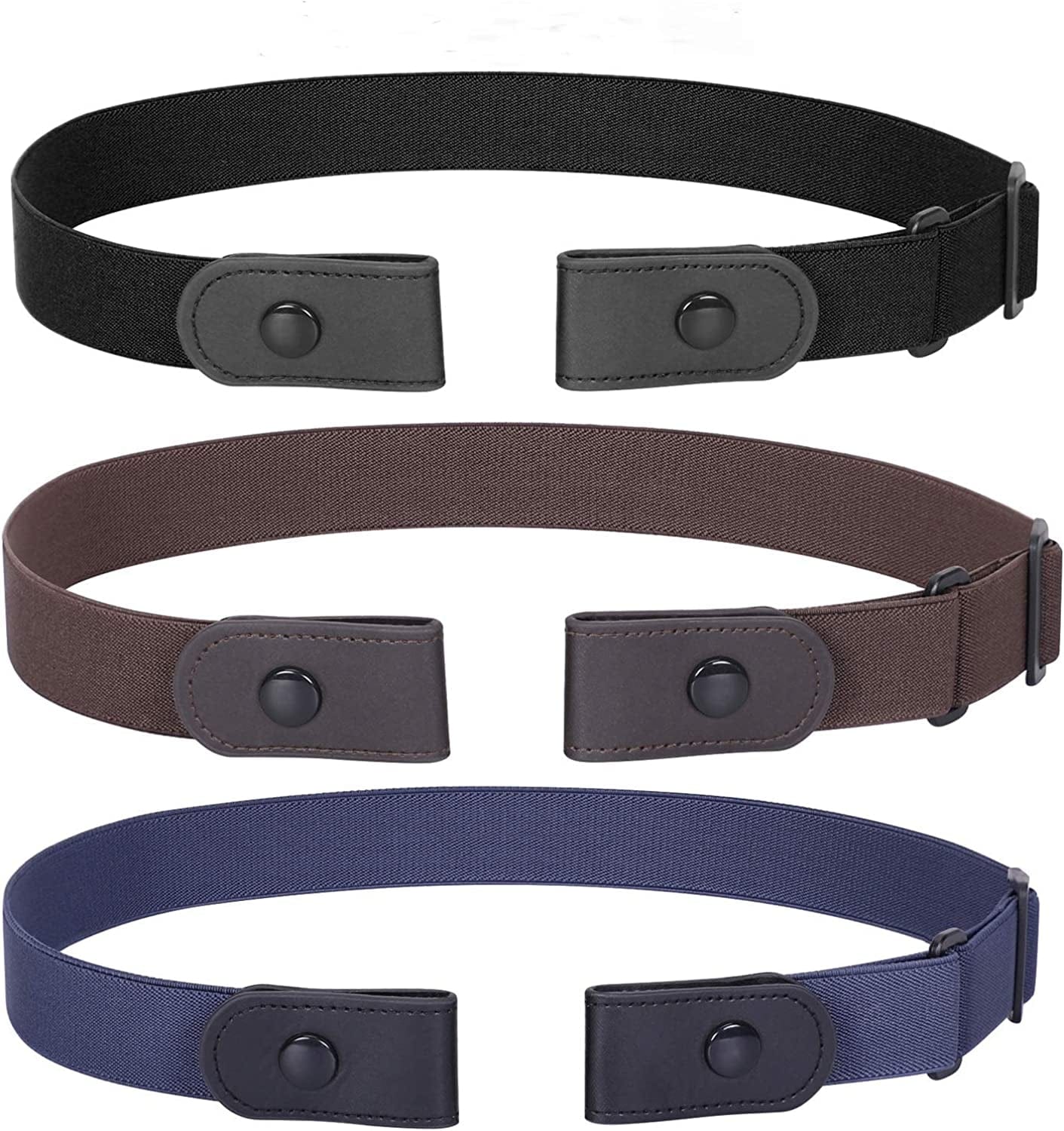 3 Pack 4 Pack No Buckle Invisible Stretch Belt Buckle-Free Elastic Belt for Women and Men Apparel & Accessories > Clothing Accessories > Belts WERFORU Black+coffee+blue-no Nickle/Metal Suit for waist size 35"-53"