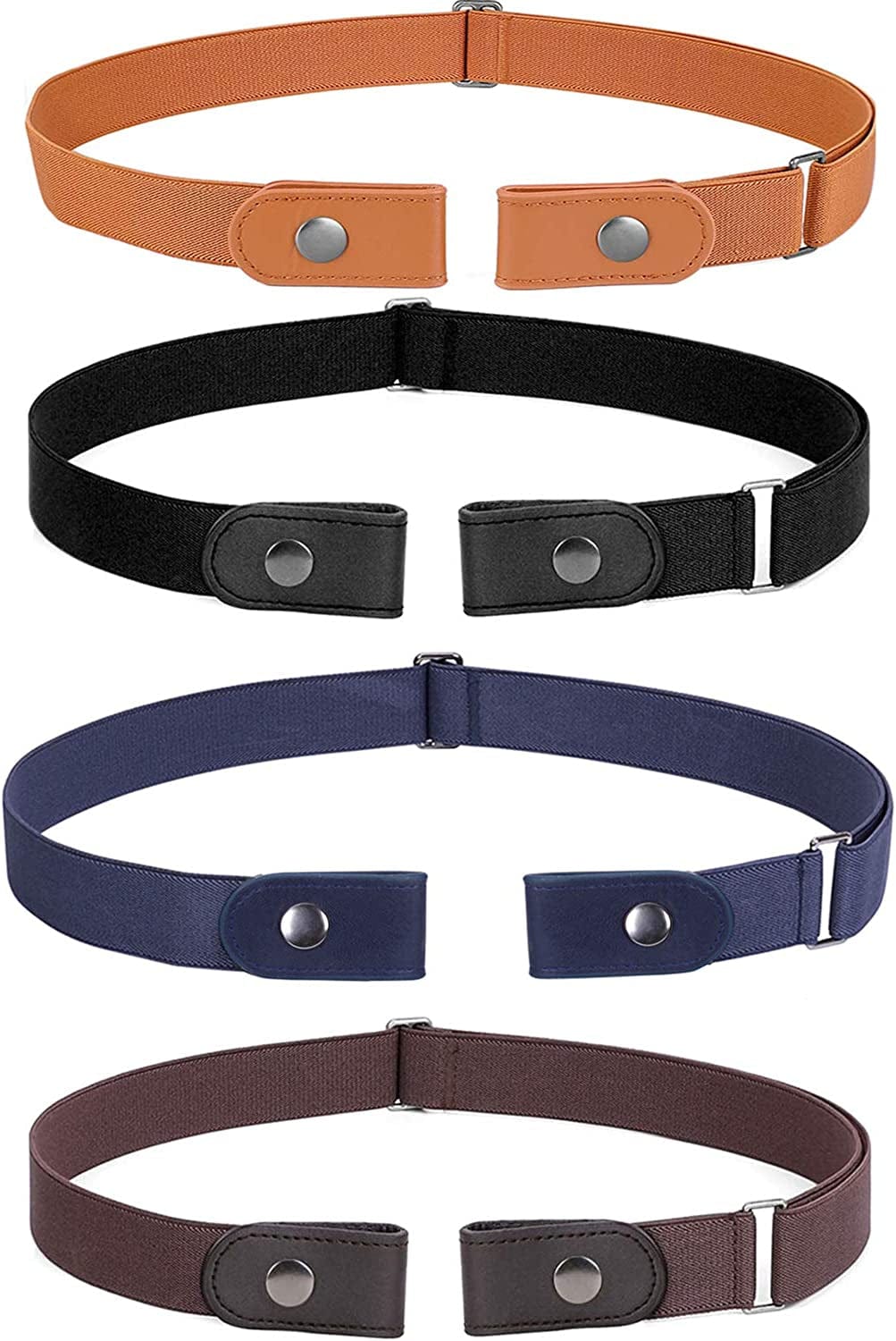 3 Pack 4 Pack No Buckle Invisible Stretch Belt Buckle-Free Elastic Belt for Women and Men Apparel & Accessories > Clothing Accessories > Belts WERFORU 09-black+coffee+blue+brown Suit for waist size 22"-34"
