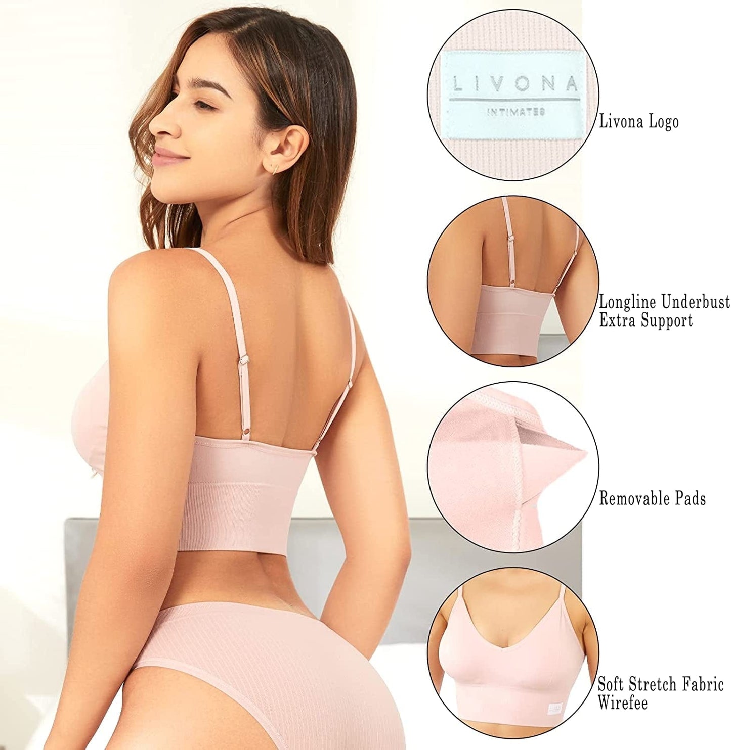 3 Pack Longline Sports Bra for Women- Soft Wireless Bra, Padded Seamless Bralette, Stretch Crop Cami Tank S-XXL