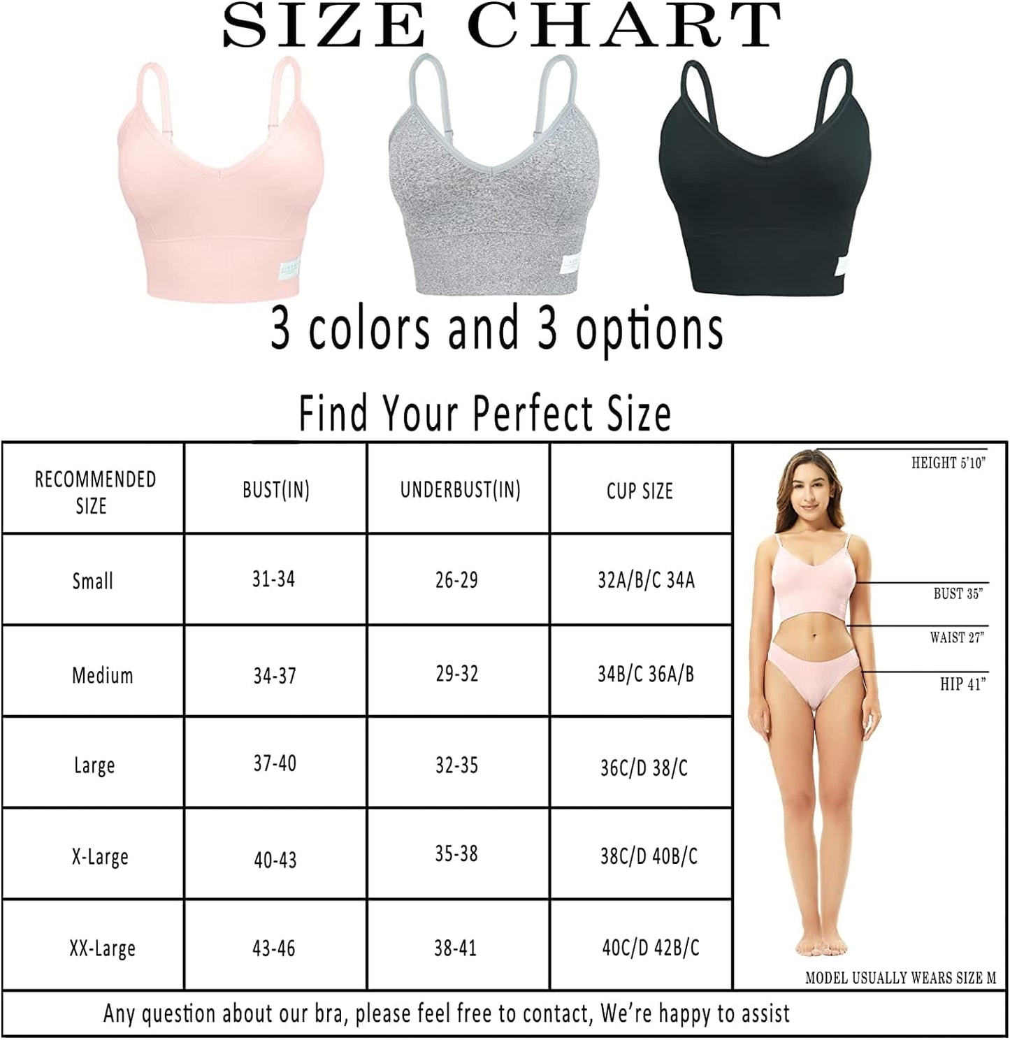 3 Pack Longline Sports Bra for Women- Soft Wireless Bra, Padded Seamless Bralette, Stretch Crop Cami Tank S-XXL