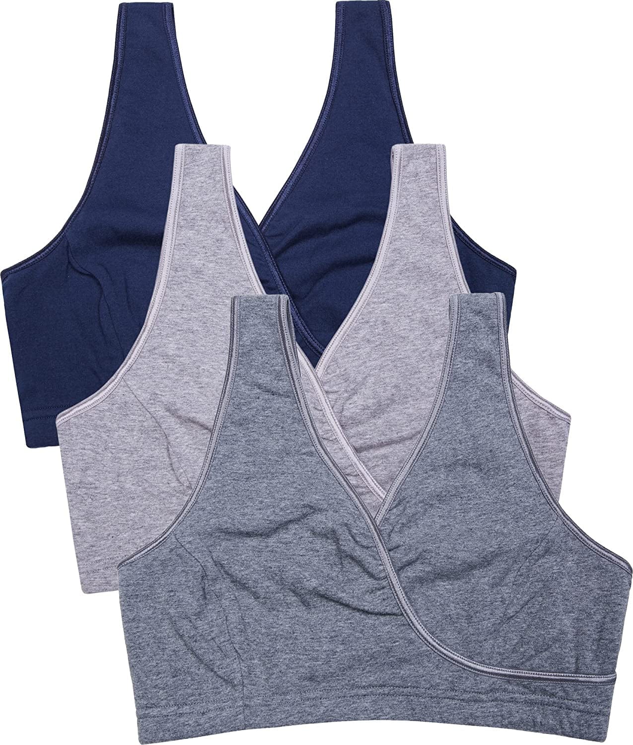 3 Pack Maternity Nursing Sleep Bra Breastfeeding Cotton Bralette S-navy/Grey/Charcoal - Third Style / Small