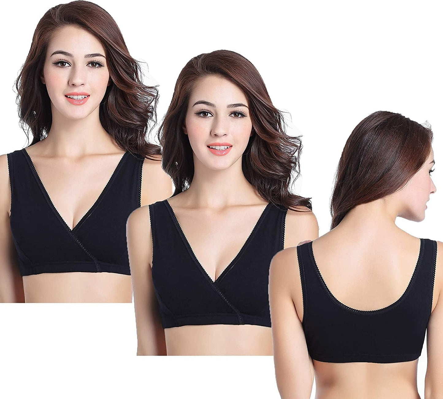 3 Pack Maternity Nursing Sleep Bra Breastfeeding Cotton Bralette Black/Black/Black / X-Large