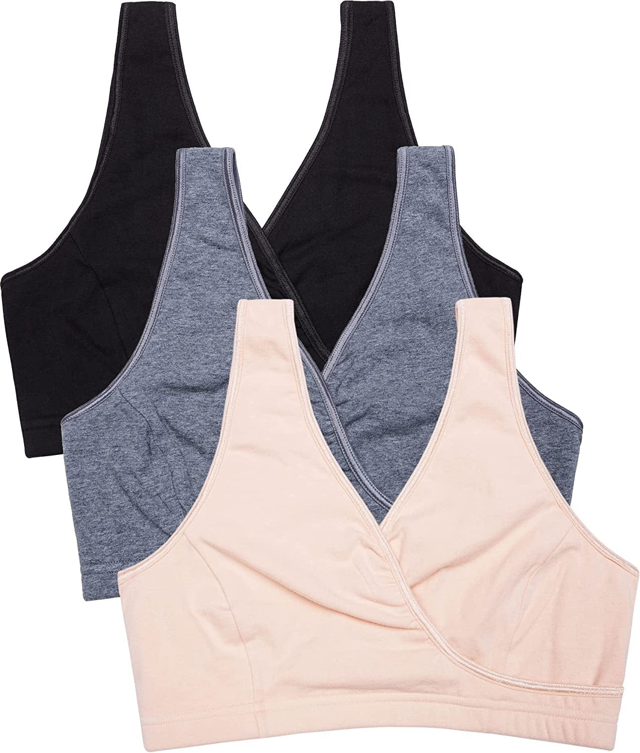 3 Pack Maternity Nursing Sleep Bra Breastfeeding Cotton Bralette S-black/Charcoal/Nude - Third Style / Large