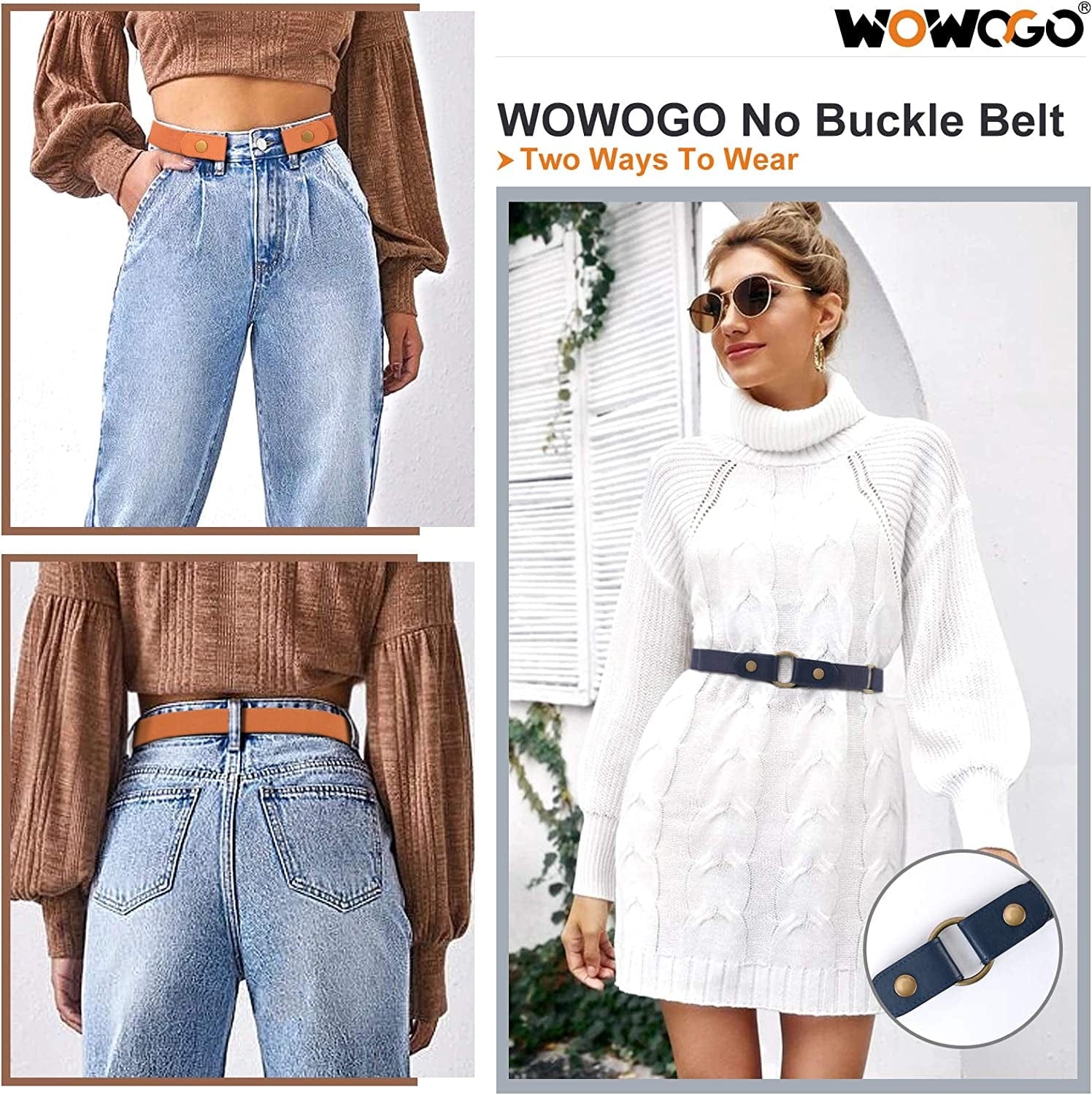 3 Pack No Buckle Stretch Women Belt Buckle Free Invisible Elastic Waist Belts for Jeans Dresses Apparel & Accessories > Clothing Accessories > Belts WOWOGO