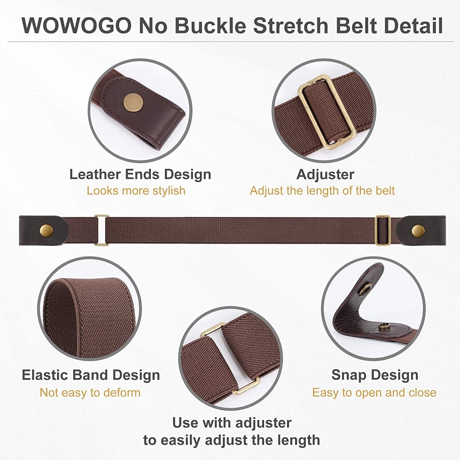 3 Pack No Buckle Stretch Women Belt Buckle Free Invisible Elastic Waist Belts for Jeans Dresses Apparel & Accessories > Clothing Accessories > Belts WOWOGO