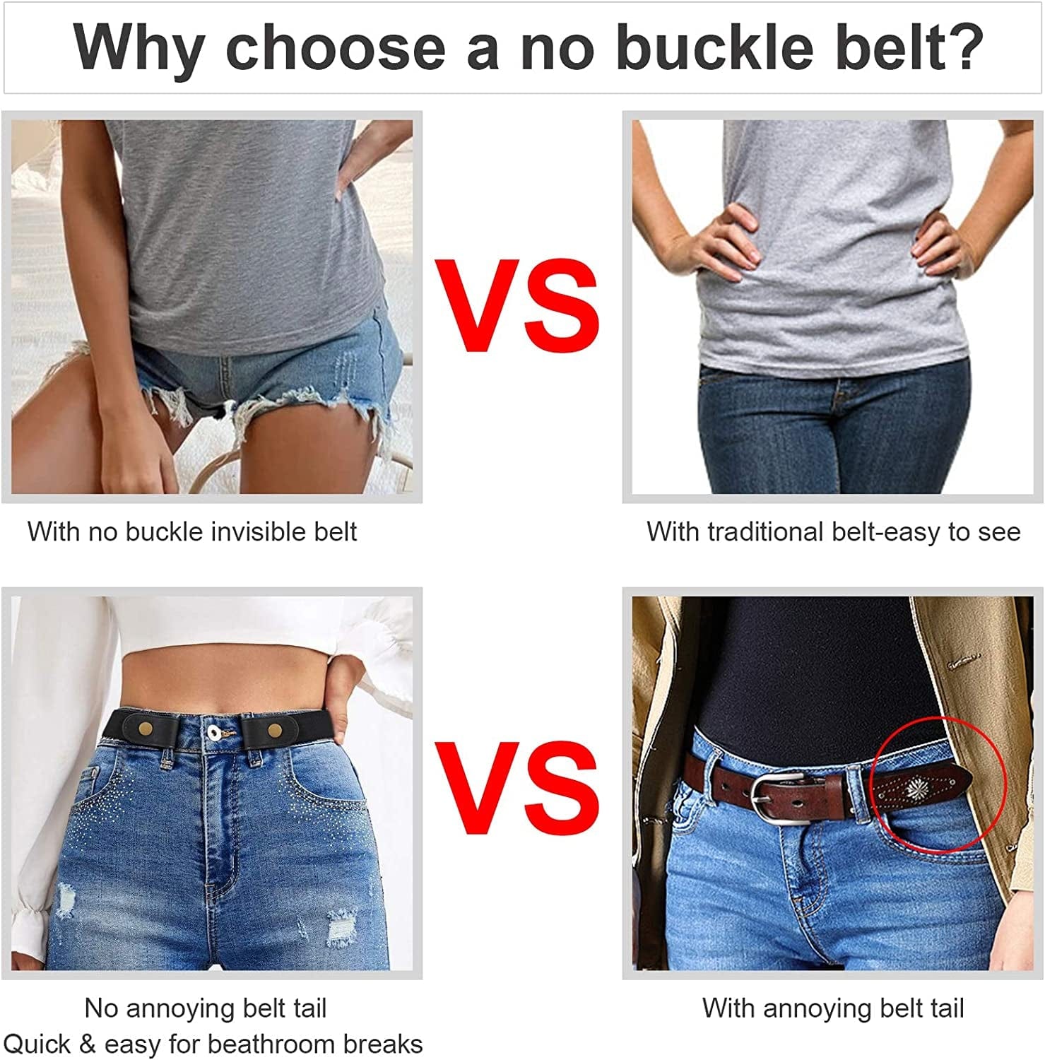 3 Pack No Buckle Stretch Women Belt Buckle Free Invisible Elastic Waist Belts for Jeans Dresses Apparel & Accessories > Clothing Accessories > Belts WOWOGO