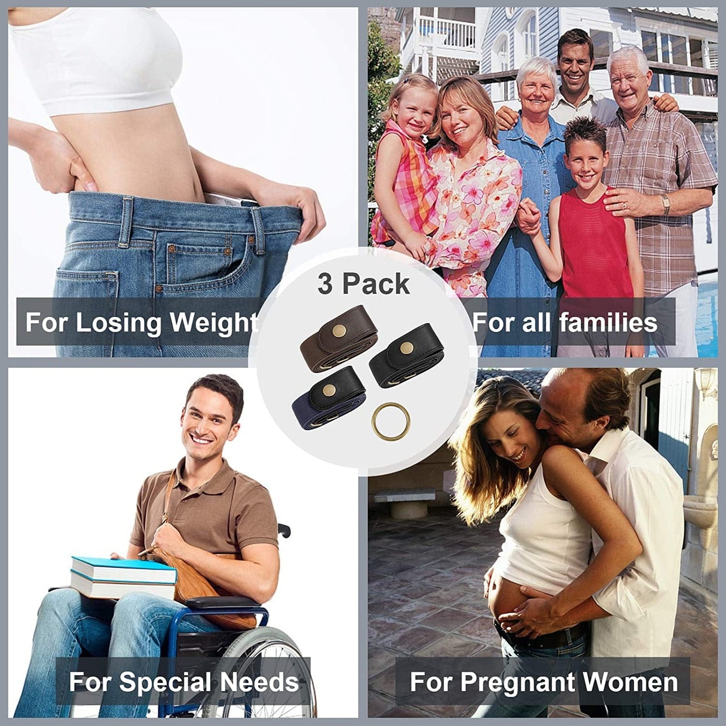 3 Pack No Buckle Stretch Women Belt Buckle Free Invisible Elastic Waist Belts for Jeans Dresses Apparel & Accessories > Clothing Accessories > Belts WOWOGO