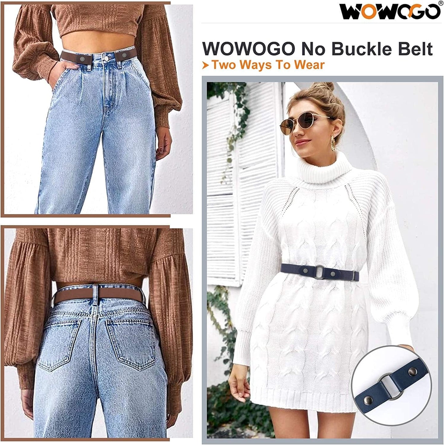 3 Pack No Buckle Stretch Women Belt Buckle Free Invisible Elastic Waist Belts for Jeans Dresses Apparel & Accessories > Clothing Accessories > Belts WOWOGO